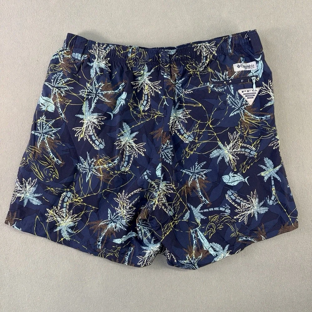 Men's Columbia PFG Sportswear Palm Tree Mesh Liner Swim Trunks Blue Size M